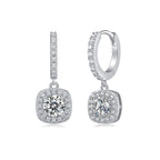 18K White Gold Square Pendant Earrings with 0.5 Carat Round Diamond (0.5 Carat Each)