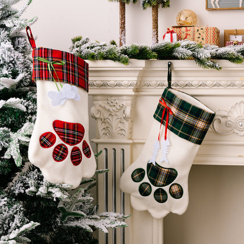 Christmas Checkered Paw Print Gift Socks