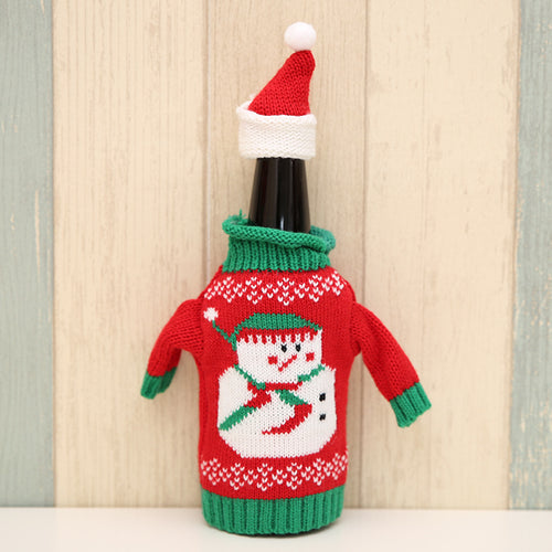 Christmas Elk and Snowman Clothing & Hat Wine Bottle Cover