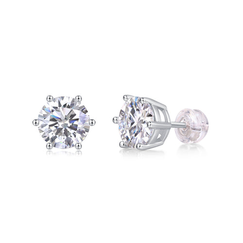 18K White Gold Six-Prong Set Round Diamond Stud Earrings