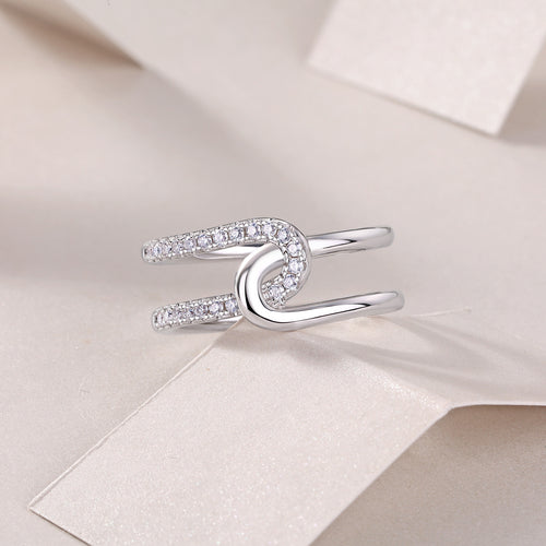 18K White Gold Sparkling Dual-Ring Wedding Ring for Women