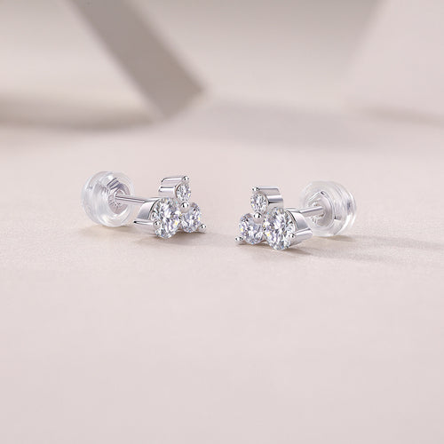 18K White Gold Three-Stone Moissanite Stud Earrings