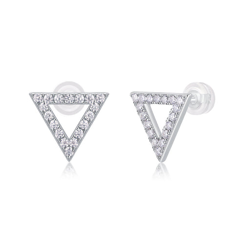 18K White Gold Triangular Design Stud Earrings with 36 Round Diamonds