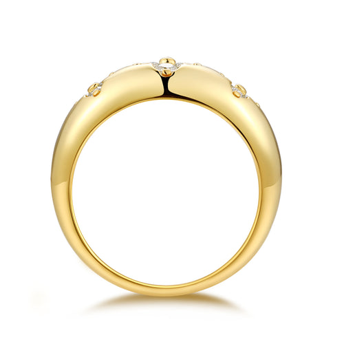 18K Gold Plated Flower-Shaped Diamond Wedding Ring for Women