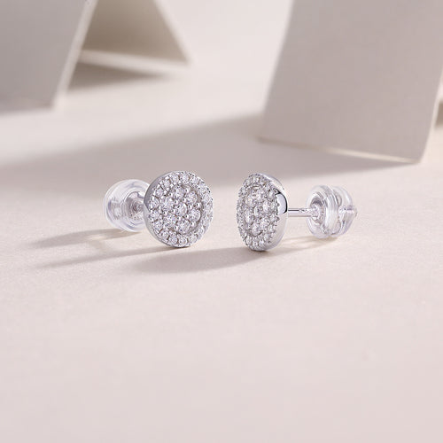 18K White Gold Disk Shape Diamond Accent Stud Earrings