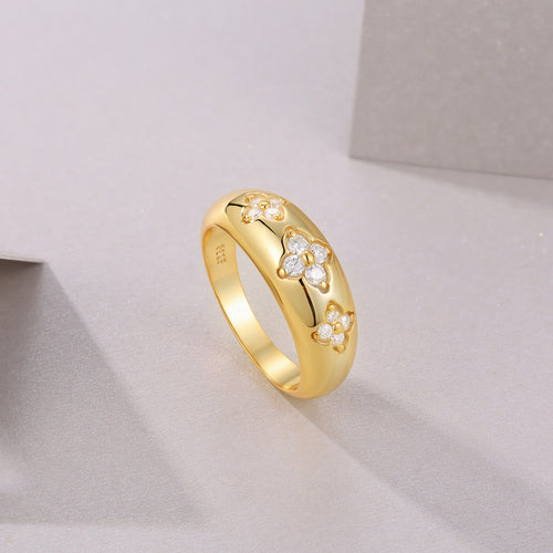 18K Gold Plated Flower-Shaped Diamond Wedding Ring for Women