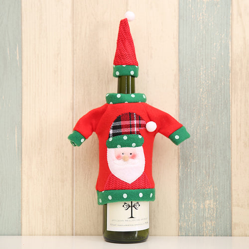 Christmas Cartoon Embroidered Clothing & Hat Wine Bottle Cover