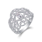 18K White Gold Intricate Flower Crest Diamond Wedding Ring for Women