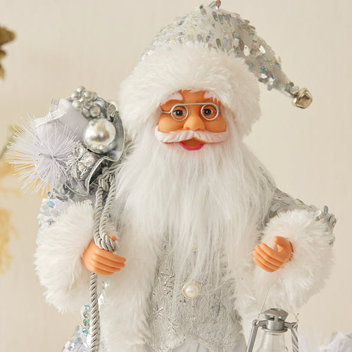 Christmas Silver Sequin Santa Claus Knitted Stuffed Toy Ornament