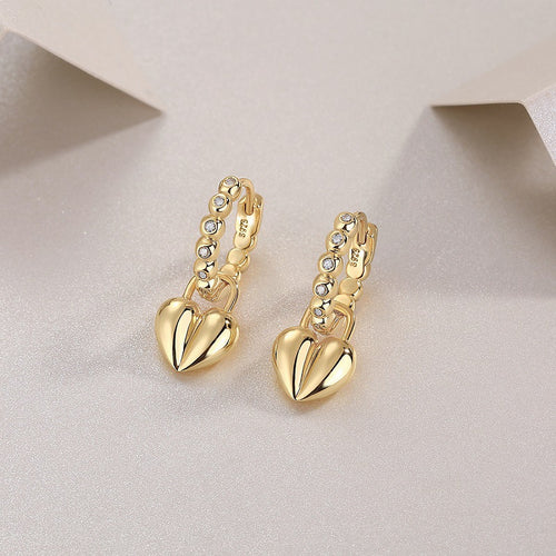 18K Gold Plated Heart Pendant Diamond Accent Earrings