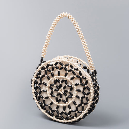 Hand Woven Wooden Bead Hollow Small Round Bag