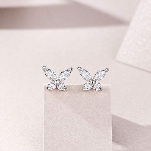 18K White Gold Butterfly Shape Diamond Accent Stud Earrings