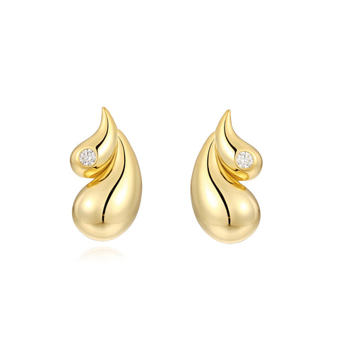 18K Gold Plated 2.5mm Round Diamond Teardrop Stud Earrings