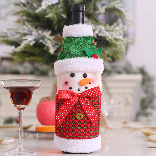 Christmas Santa Claus Reindeer Snowman Plush Edge Wine Bottle Cover