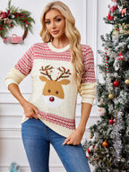 Christmas Reindeer Pattern Striped Knitted Sweater