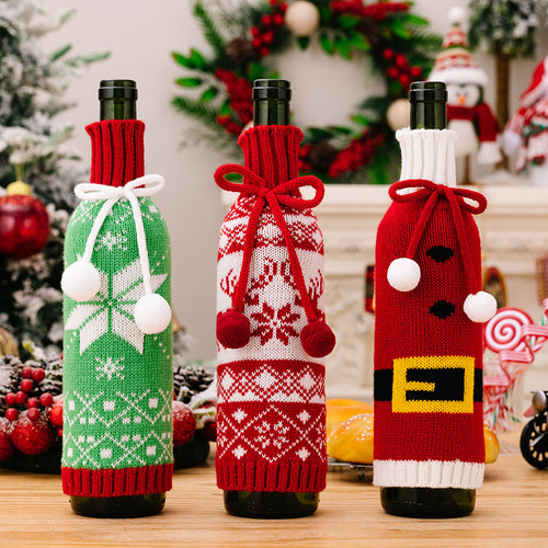 Christmas Woolen Ball Snowflake Belt Knitted Wine Bottle Cover