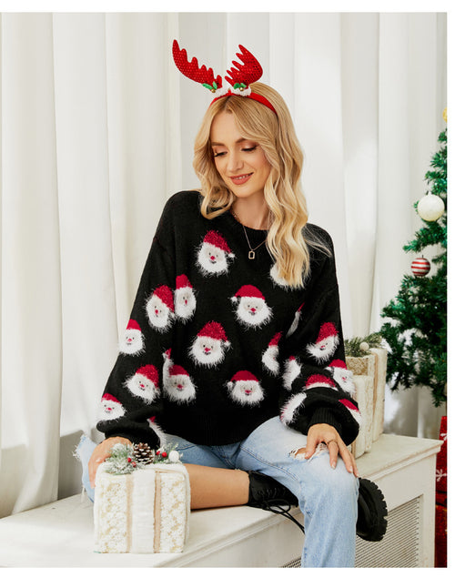 Christmas Santa Claus Pattern Round-Neck Knitted Sweater