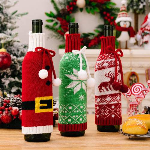 Christmas Woolen Ball Snowflake Belt Knitted Wine Bottle Cover