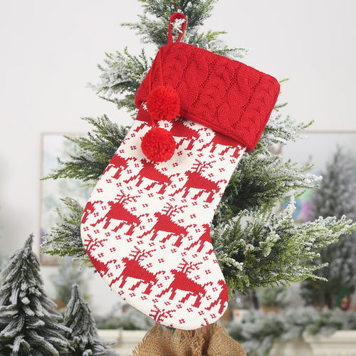 Christmas Red & White Elk & Snowflake Striped Knitted Gift Socks