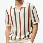 Men's Striped Contrast Color Knitted Polo Shirt