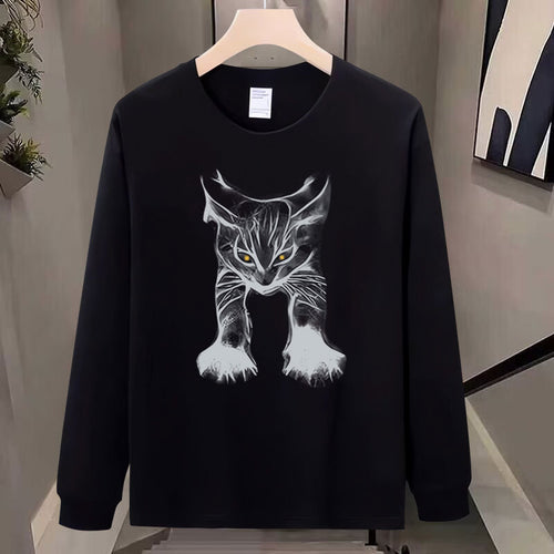 Fierce Cat Print Round Neck Long Sleeve