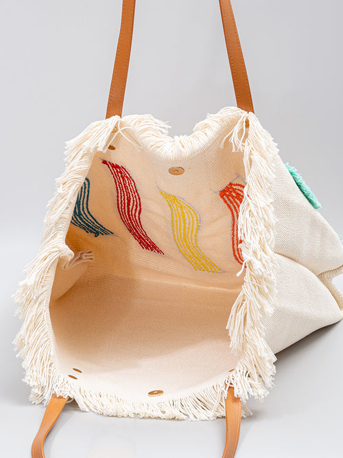 Vintage Striped Embroidered Tote Bag