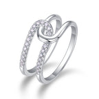 18K White Gold Sparkling Dual-Ring Wedding Ring for Women