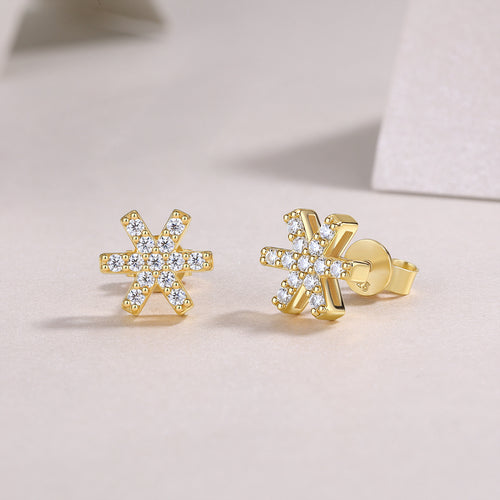 18K Gold Plated Snowflake 1.5mm Moissanite Stud Earrings