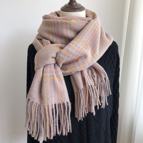 Women's Winter Warm Striped Checked Fringe Scarf Shawl