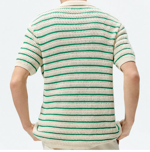 Men's Casual Striped Contrast Color Knitted Polo Shirt