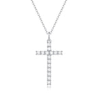 18K White Gold Shimmering Crucifix Pendant Necklace Embellished with 15 Round Diamonds