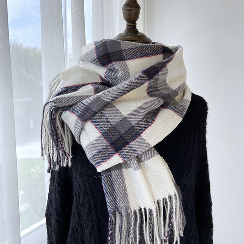 Women's Winter Warm Plaid Fringe Scarf Shawl