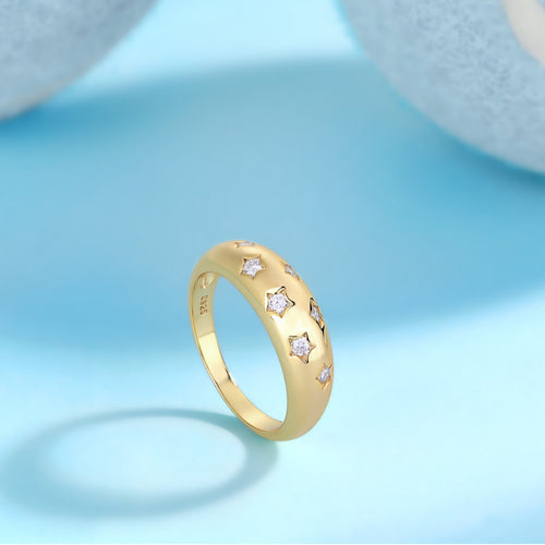 18K Gold Plated Star Diamond Wedding Ring for Women