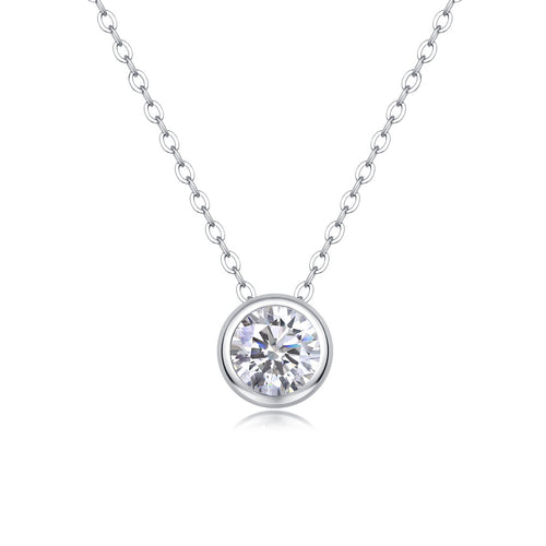 18K White Gold 1 Carat Round Diamond Pendant Necklace for Women