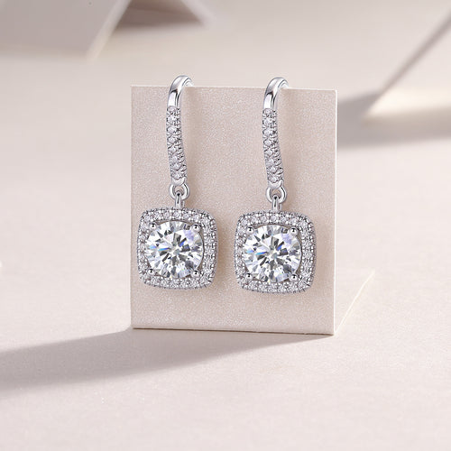 18K White Gold Square-Set 1 Carat Round Diamond Stud Earrings (1 Carat per Earring)