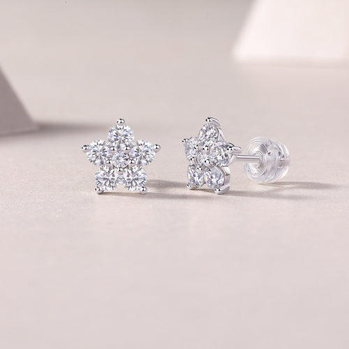 18K White Gold Flower Shape Diamond Stud Earrings