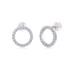 18K White Gold Circle Stud Earrings with 40 Round Diamonds