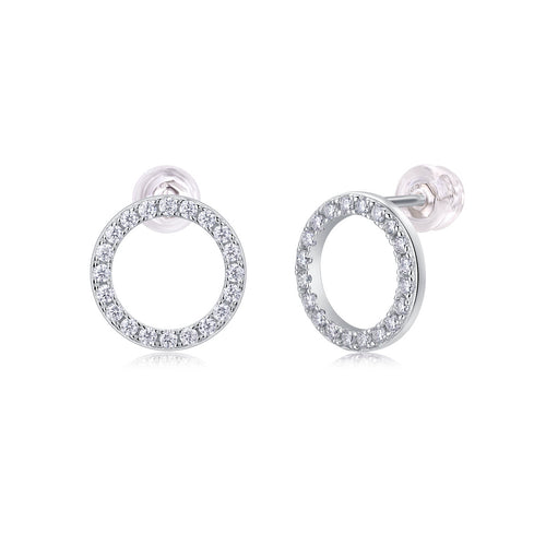 18K White Gold Circle Stud Earrings with 40 Round Diamonds