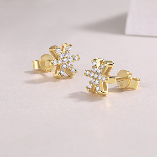 18K Gold Plated Snowflake 1.5mm Moissanite Stud Earrings