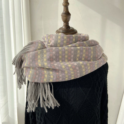 Women's Winter Warm Colorful Checked Fringe Scarf Shawl