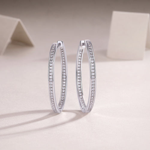 18K White Gold 100-Round Diamond Earrings