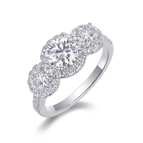 18K White Gold Halo Engagement Ring for Women with 1 Carat Round Diamonds