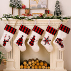 Christmas Red & Black Checkered Cartoon Pattern White Gift Socks