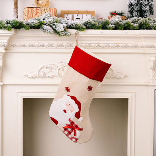 Christmas Red-Trimmed Linen-Like Cartoon Printed Gift Socks