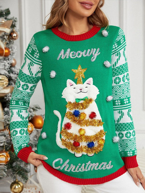 Christmas Cartoon Cat Knitted Sweater