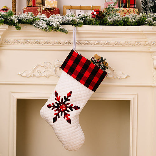 Christmas Red & Black Checkered Cartoon Pattern White Gift Socks