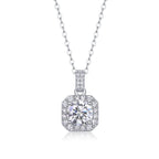 18K White Gold Shimmering Square-Shaped 1 Carat Round Diamond Pendant Necklace