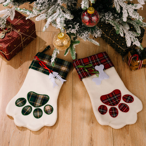 Christmas Checkered Paw Print Gift Socks