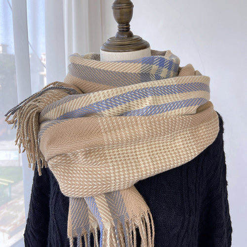 Women's Winter Warm Sweet Plaid Fringe Scarf Shawl