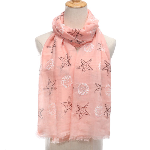 Ladies' Shell Sea Star Printed Scarf Shawl